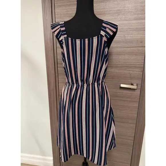 Monteau Los Angeles Women’s Dress M Navy Blue White Pink Striped Sleeveless - Picture 6 of 8